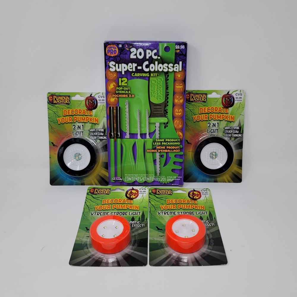 Pumpkin Pro Super-Colossal Carving Kit Pumpkin Masters Lights 5pc Family Fun